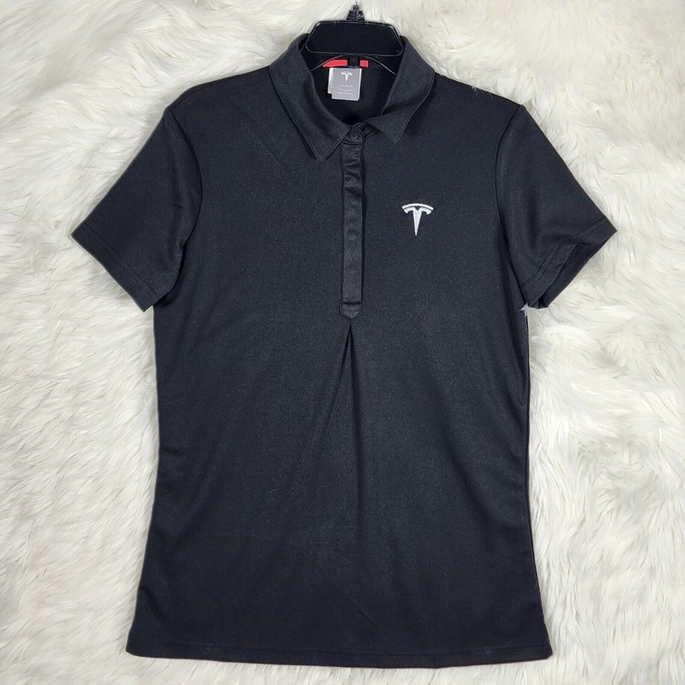 Tesla Polo Shirt Womens Medium Black Embroidered Elon Employee Motor Company